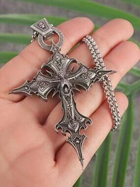 NEW Goth Gothic Cross Skull Pendant Necklace Punk Y2K Statement Jewelry